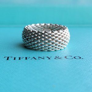 Authentic Tiffany & Co. Sterling Silver Somerset 925 Mesh Ring W/ Pouch